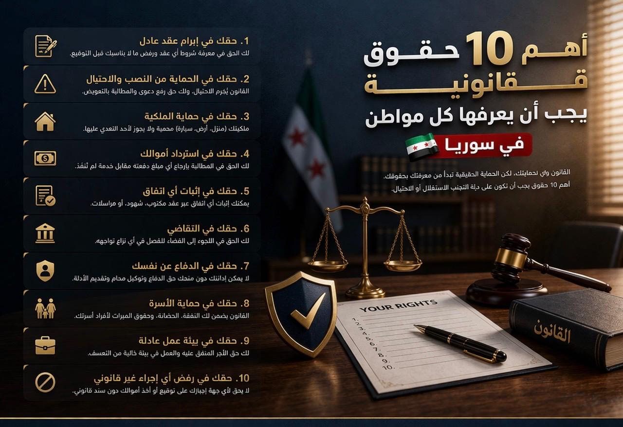 أهم 10 حقوق قانونية يجب أن يعرفها كل مواطن في سوريا